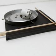 1960 wall light, black metal glass and gold brass rods