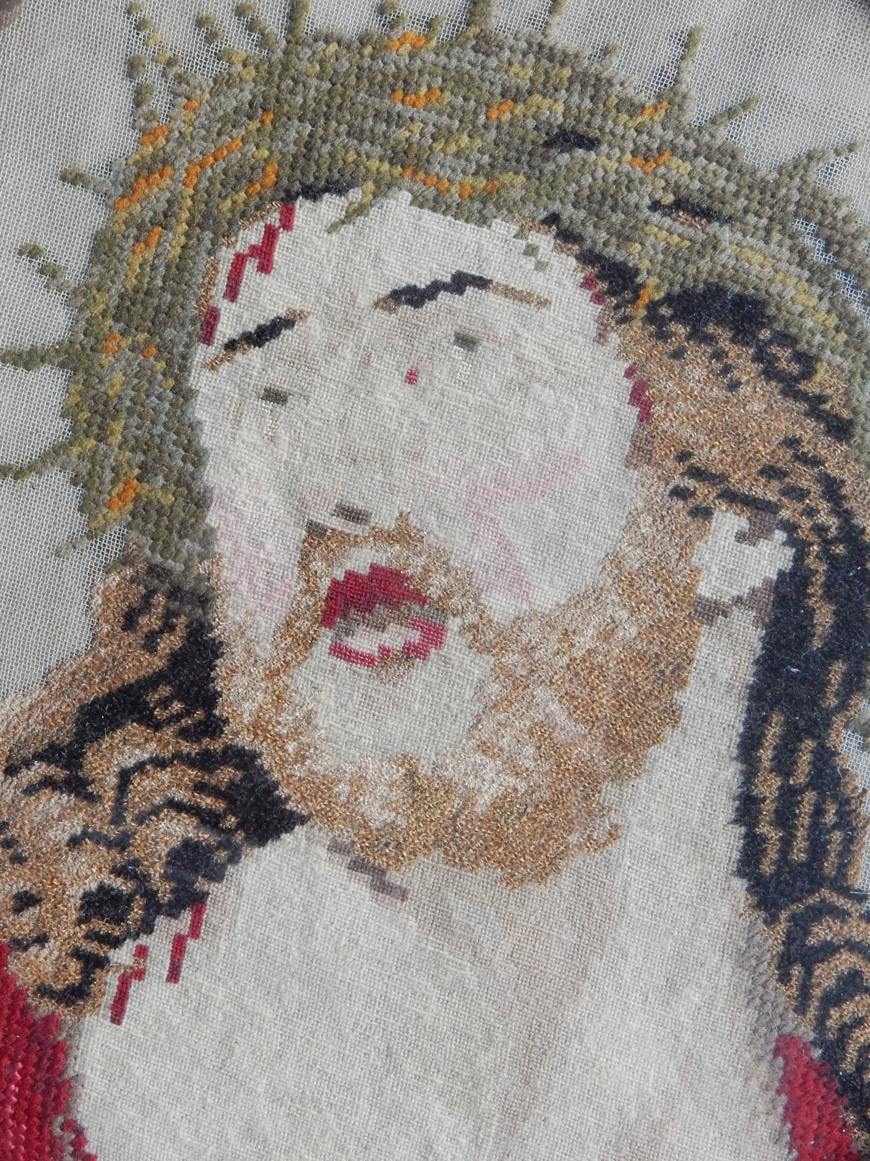 Framed tapestry portrait of Jesus Christ