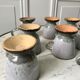 Set of 8 coffee cups, stoneware mazagrans handcrafted signed 70s