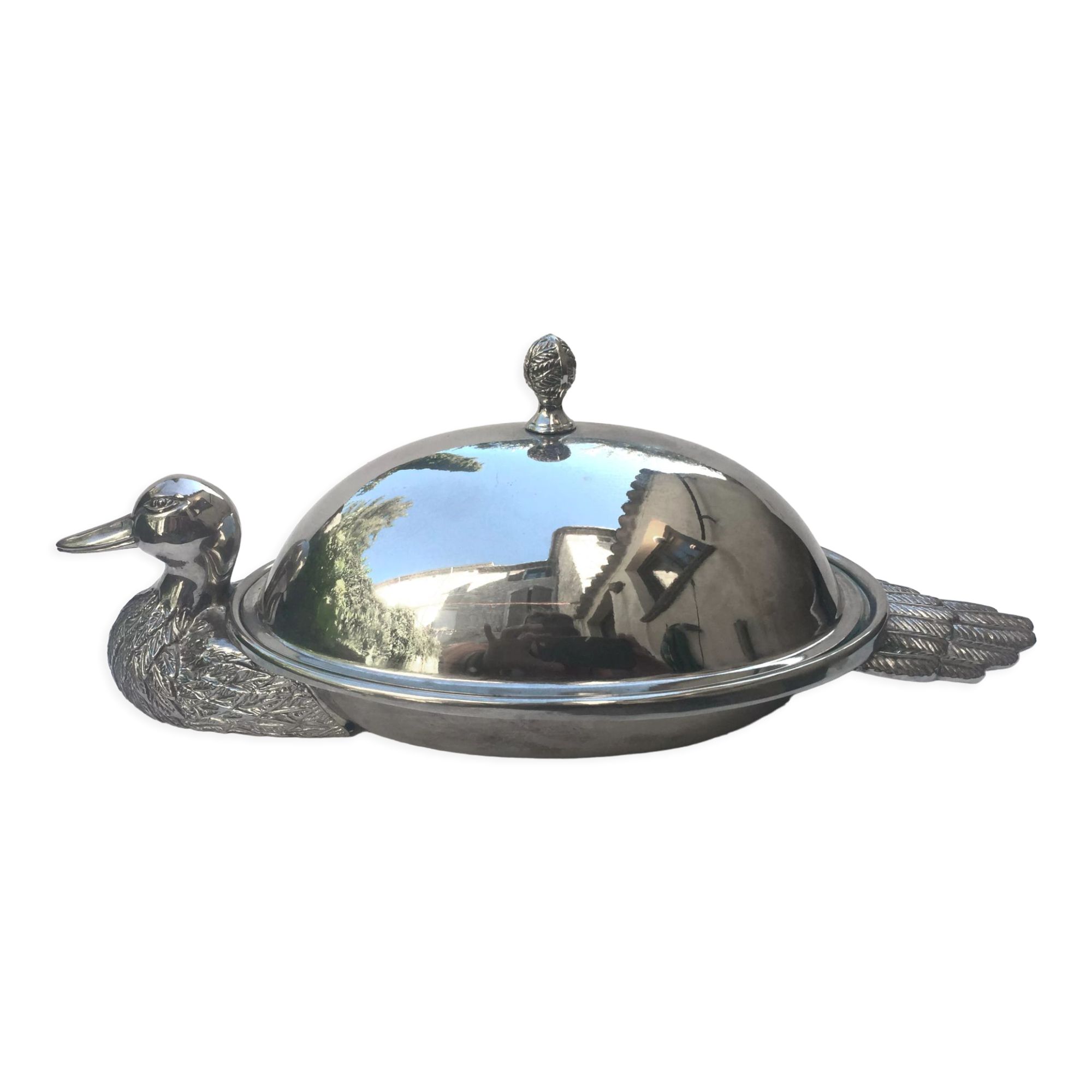 Serving dish foie gras silver metal