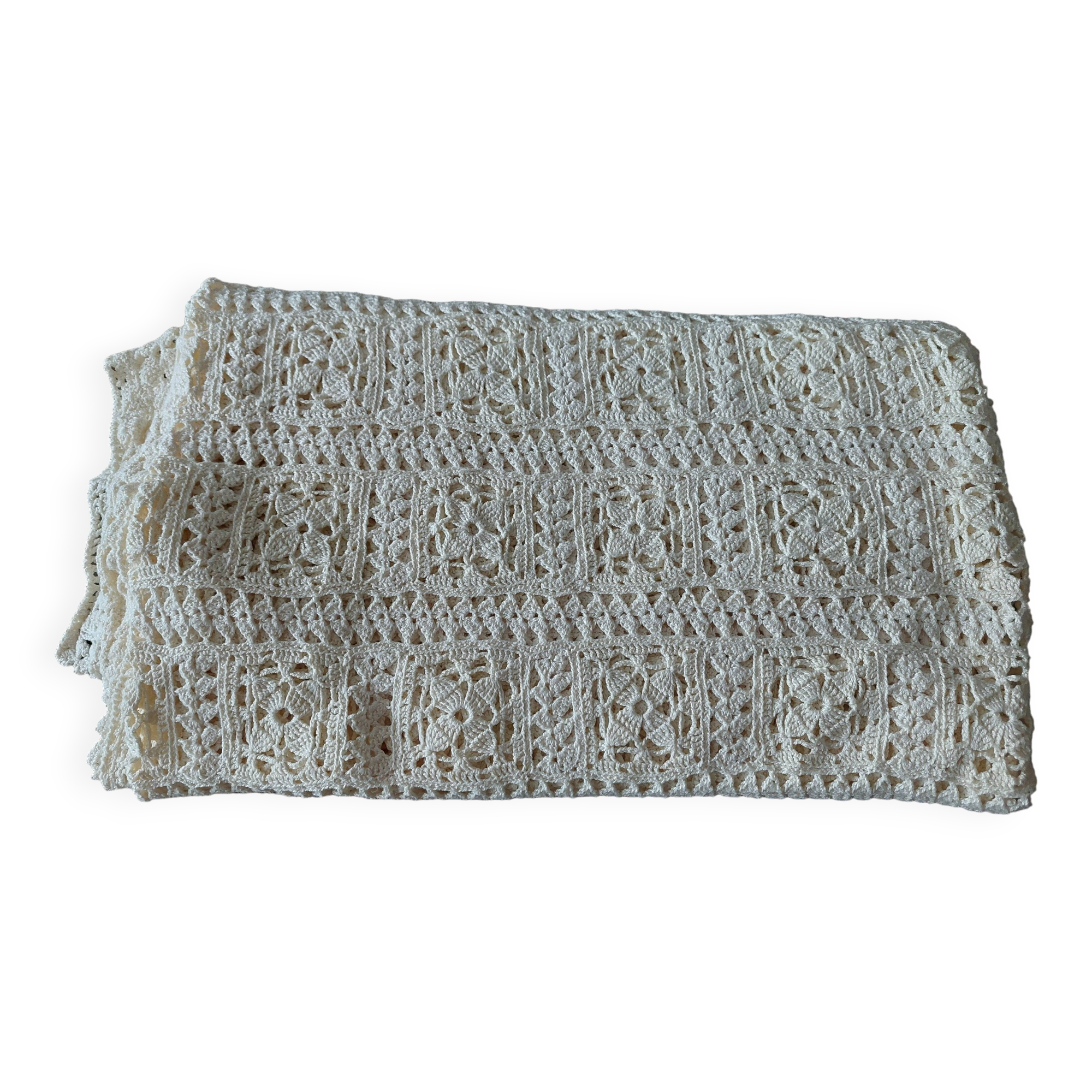 Vintage crochet cotton bedspread 120 X 220 cm