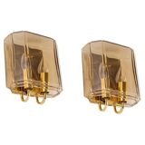Large smoked glass wall sconces by Limburg, Germany.