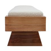Brutalist Style Bench with Solid Oak Pyramid Bases and Ivory Bouclé Upholstery