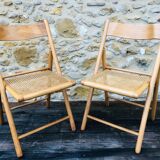 Set of 2 vintage folding chairs, rattan cane for Habitat, circa 70/80
