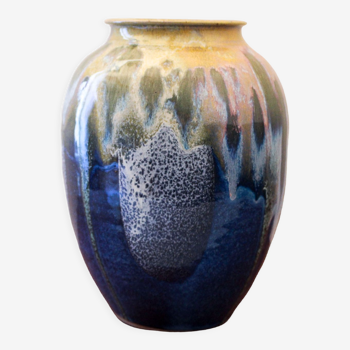 Glazed stoneware vase with coulure