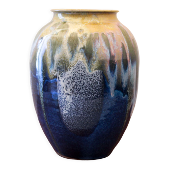 Glazed stoneware vase with coulure