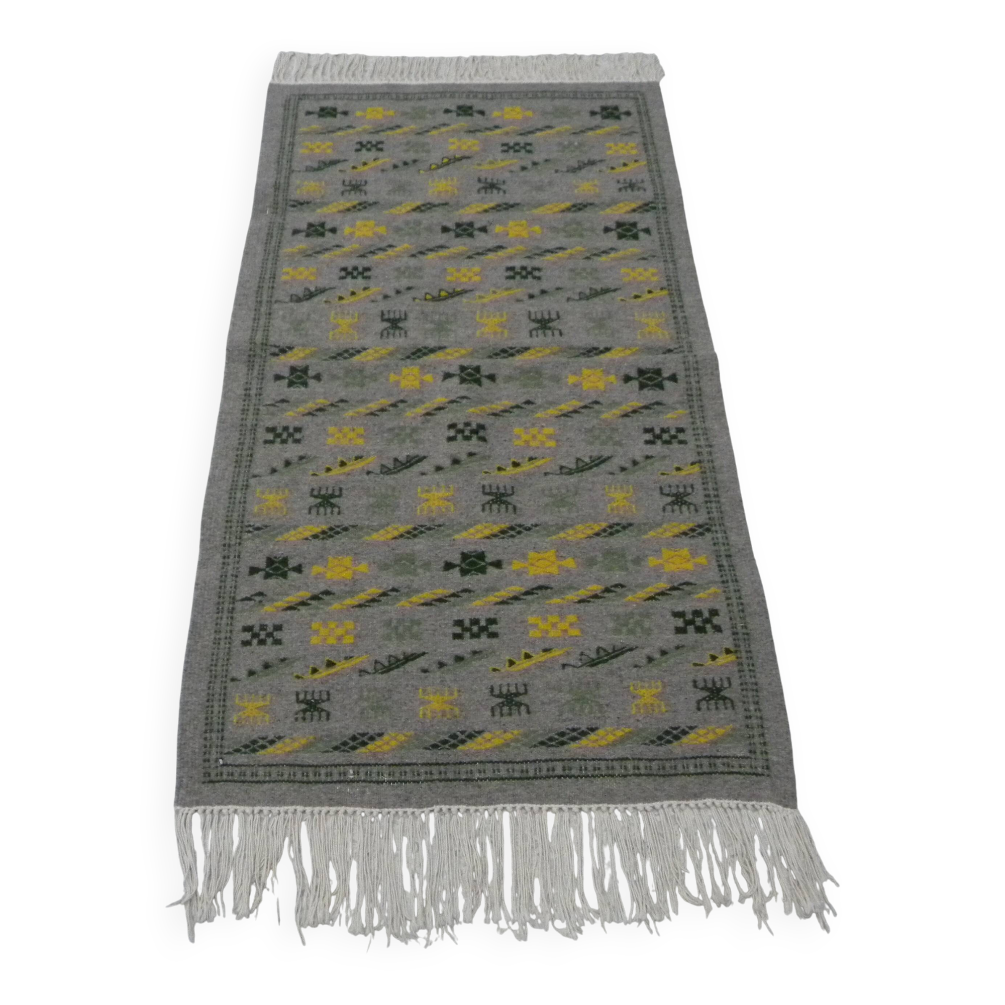 Authentic Margoum Nomad Kilim Rug Woven Flat Grey and Yellow