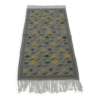 Authentic Margoum Nomad Kilim Rug Woven Flat Grey and Yellow
