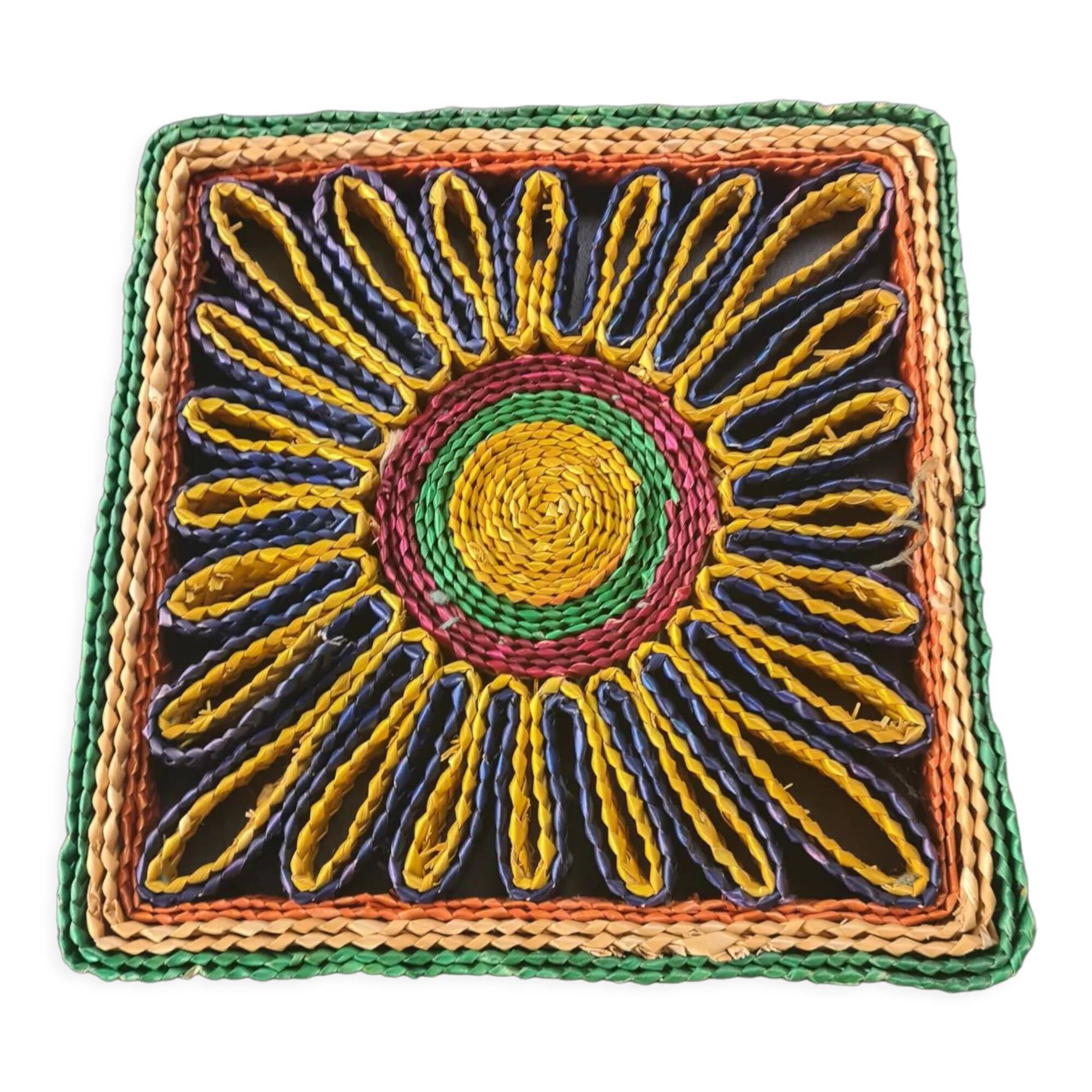 Square wicker trivet, 70s