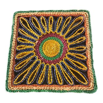 Square wicker trivet, 70s