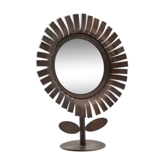 Mirror on vintage foot copper daisy