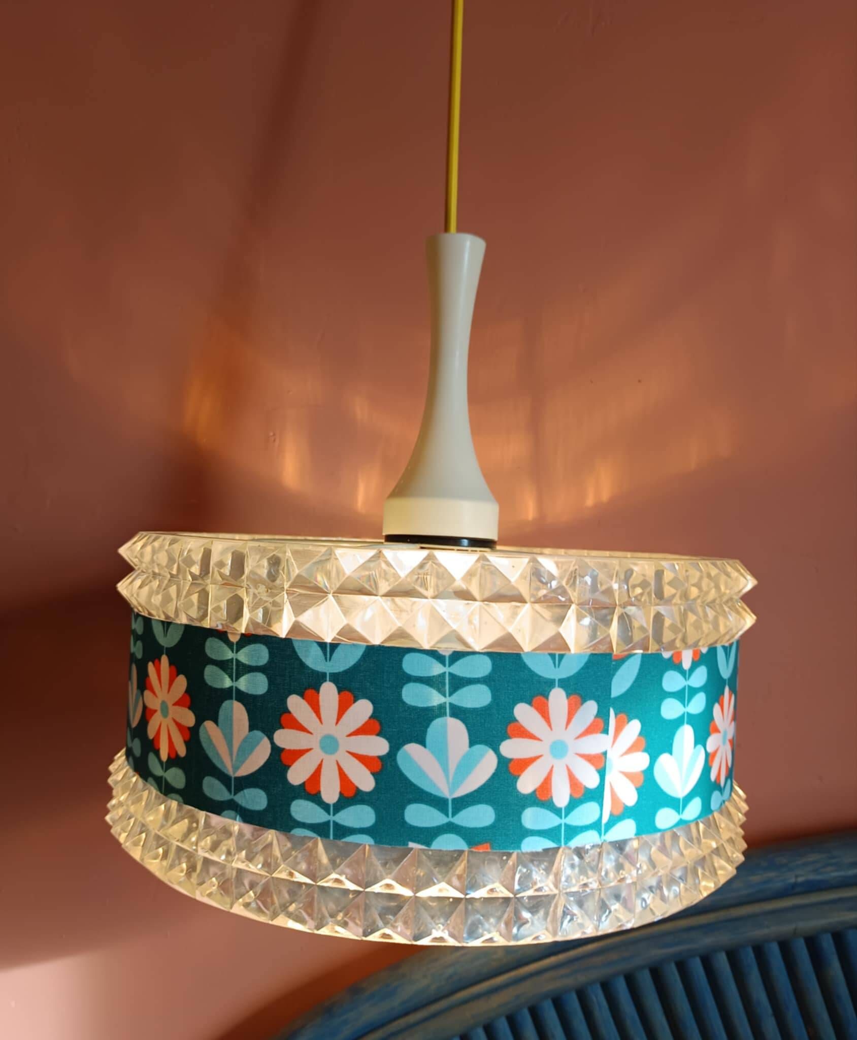 Vintage 1970s plexiglass and flower pendant light