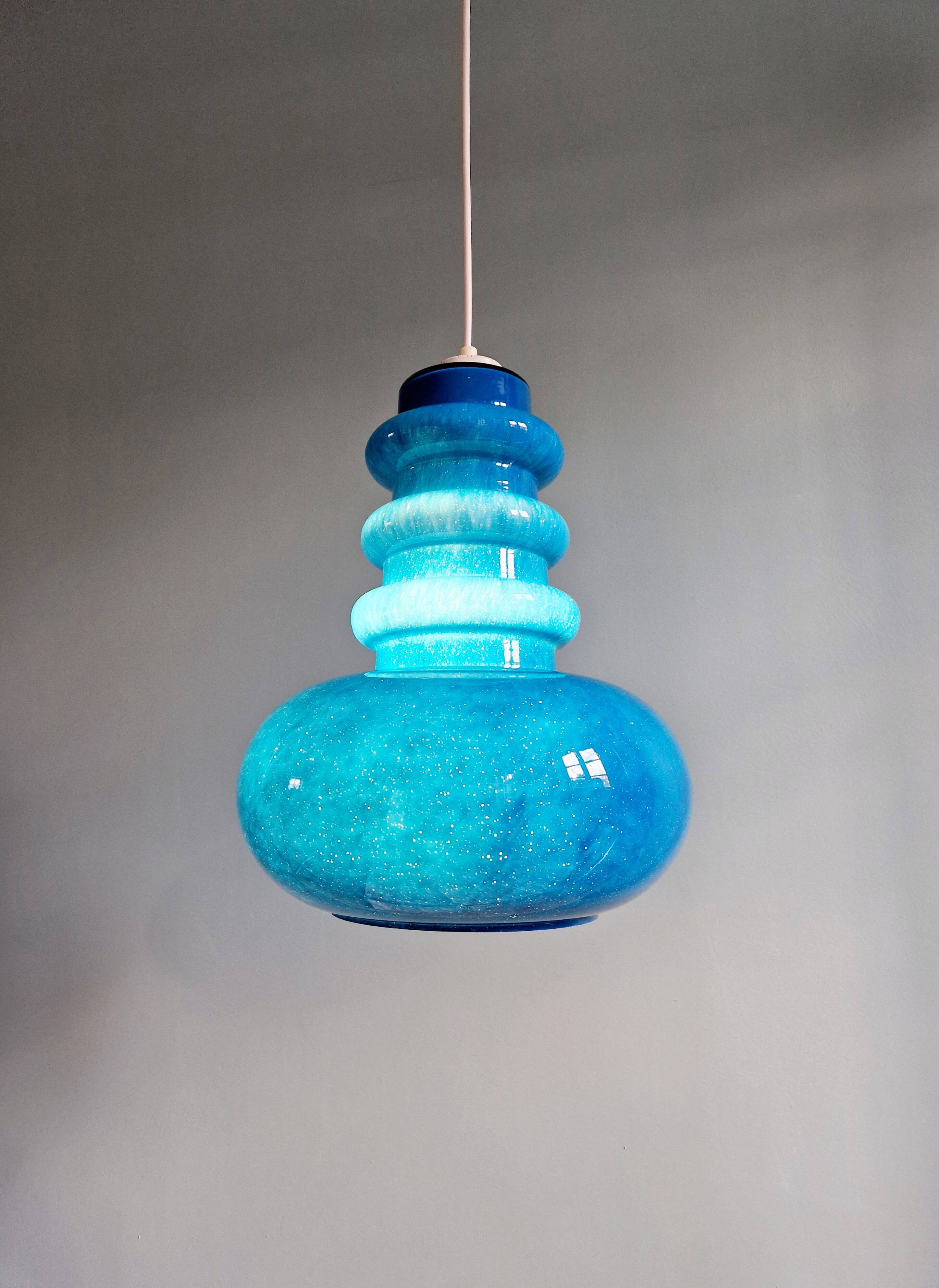 Large Space Age pendant light in blue opaline, 1960s-70s