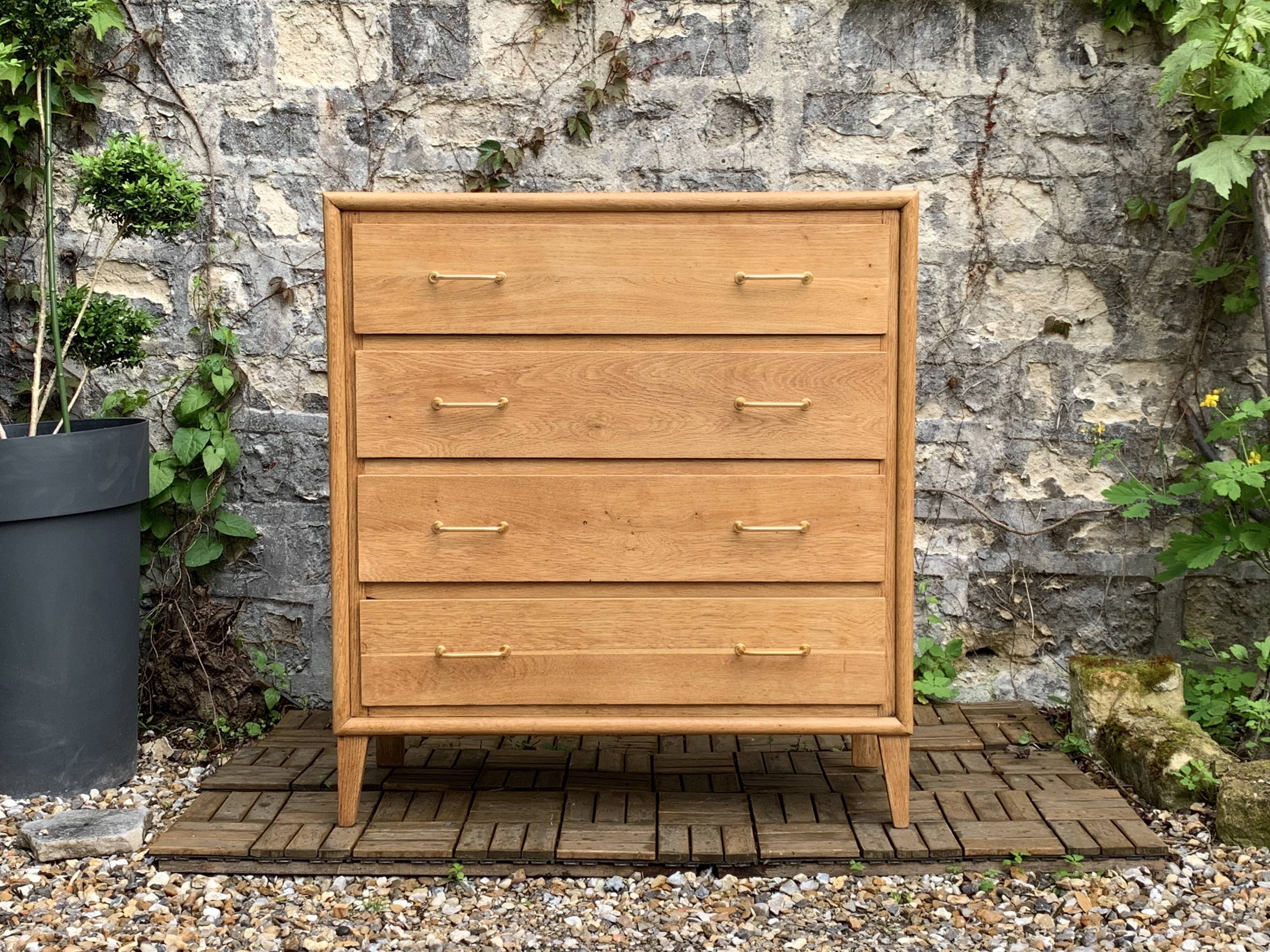 Commode pieds compas et chêne brut massif  1960