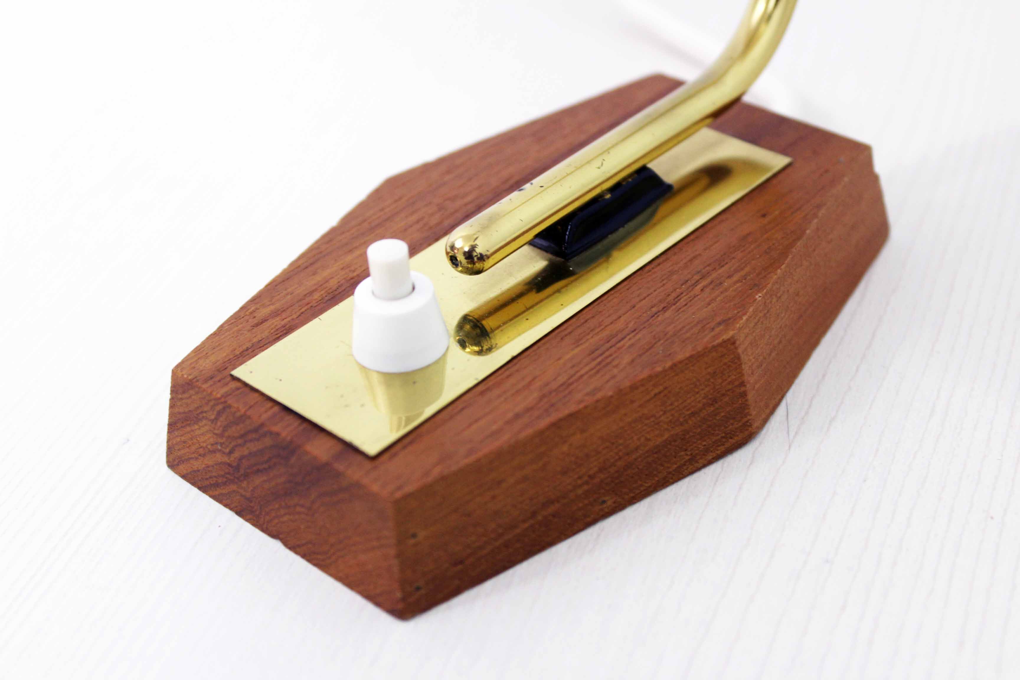 Teak and brass bedside or table lamp