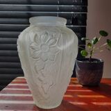 Vaas art déco en persglas givré avec décor floral, Frankrijk