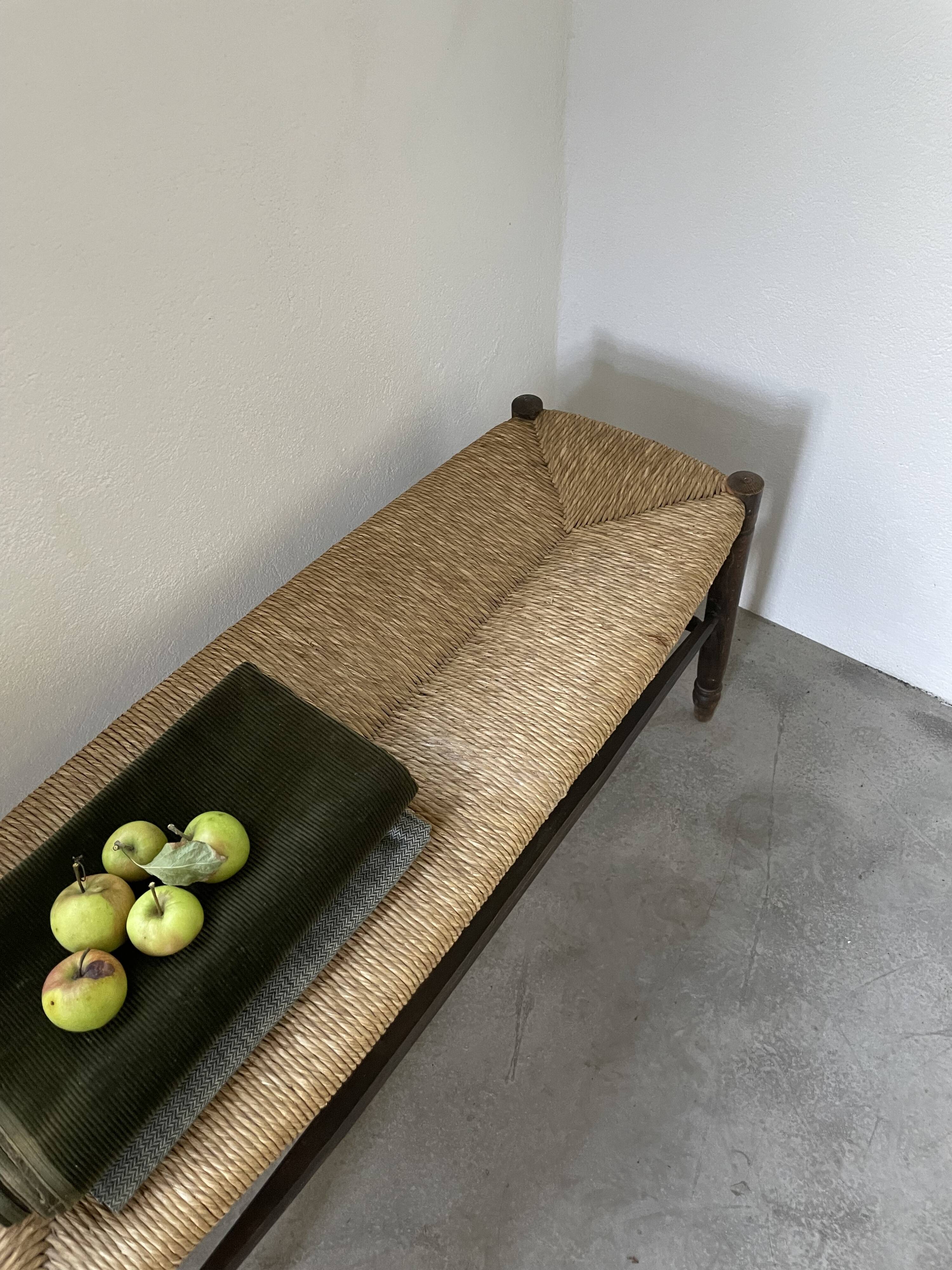 Oak and straw farm bench