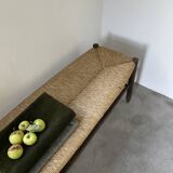 Oak and straw farm bench