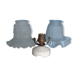 Pair of Art Nouveau 1900 frosted glass ceiling lights and their base