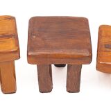 Set of 3 Brutalist stools in solid oak