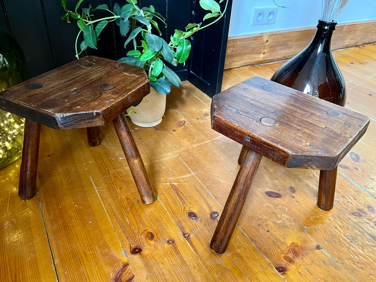 Pair of handmade tripod stools
