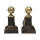 Pair of cast iron channels and brass ball 19th antique fireplace accessory