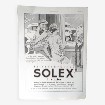 Une publicité papier voiture carburateur Solex issue revue d'époque année 1933