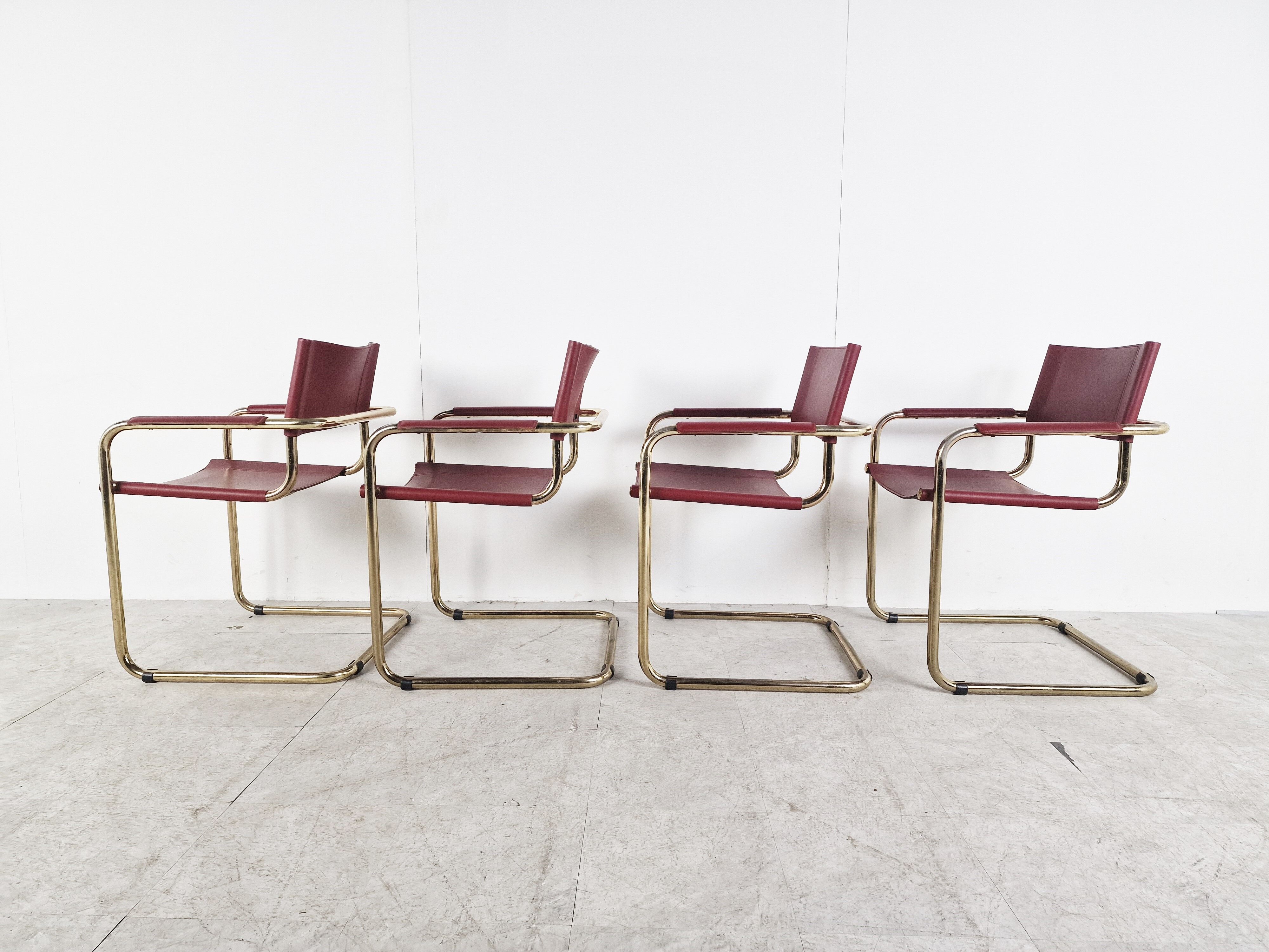 Red leather bauhaus design dining chairs - 1980