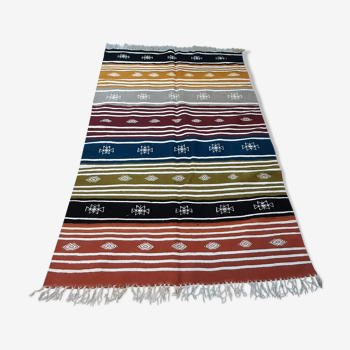 Multicolored moroccan kilim rug, berber rug striped in pure wool and handmade