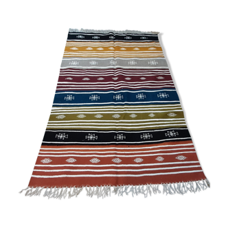 Multicolored moroccan kilim rug, berber rug striped in pure wool and handmade