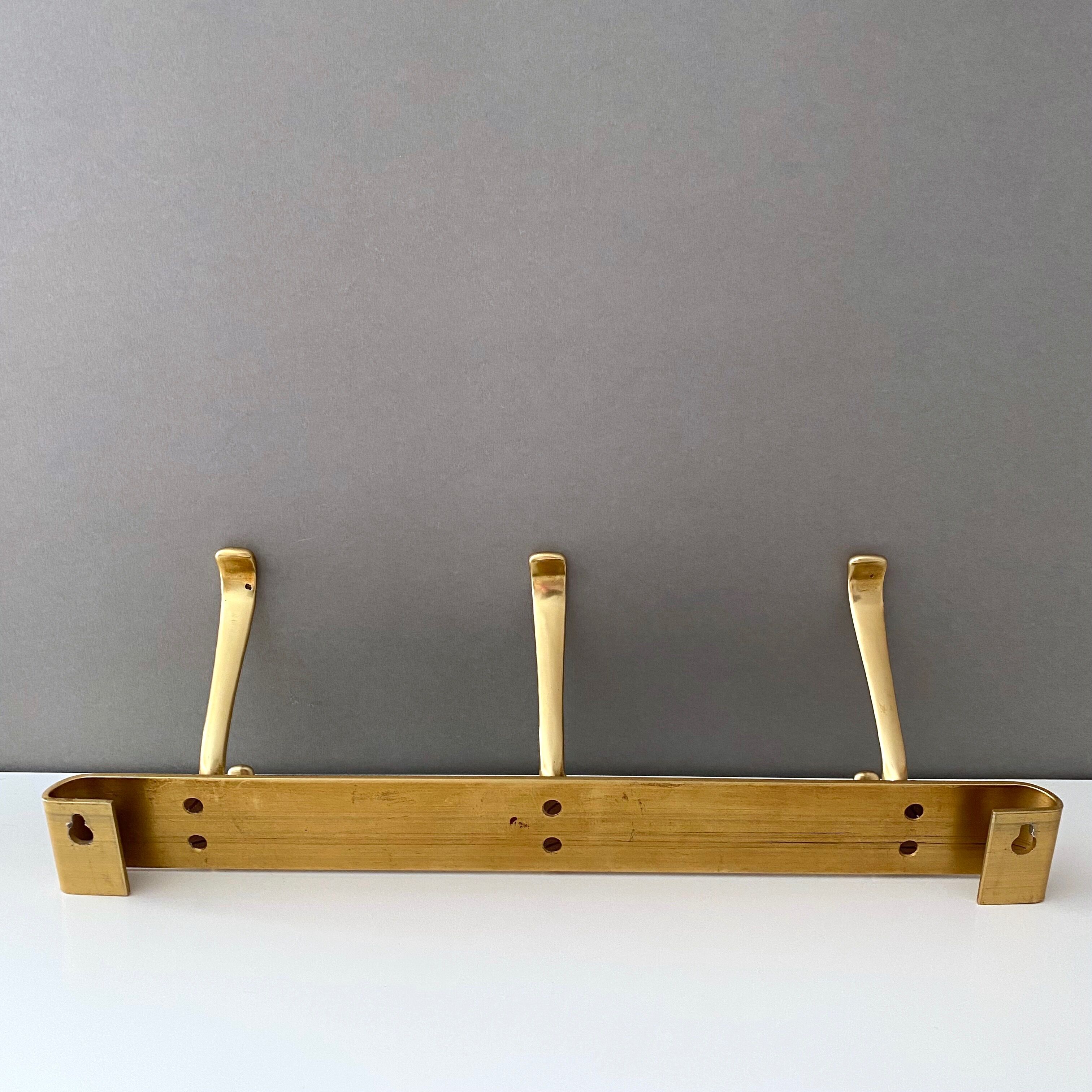 Vintage Wall Coat Rack, Brass, Mid Century Interior