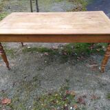 Cherry farm table, turned legs, 2 extensions