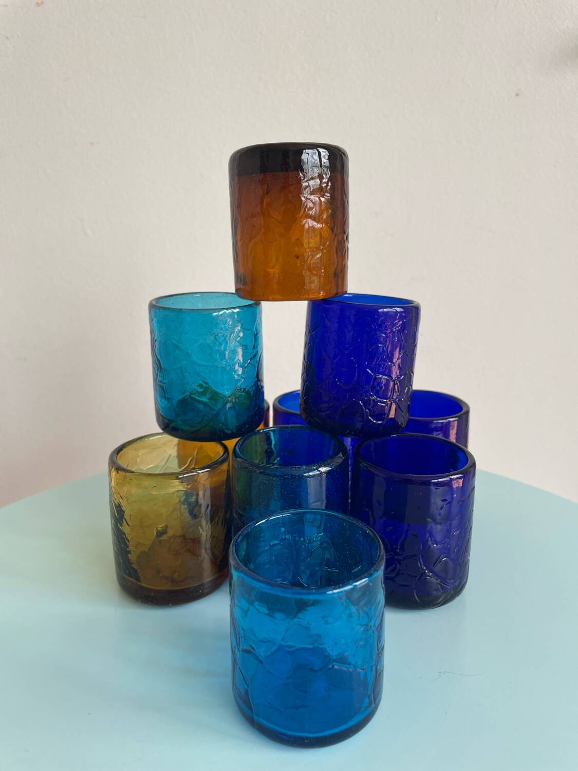 Set of 10 mouth-blown glasses – Contemporary French craftsmanship – Multic
