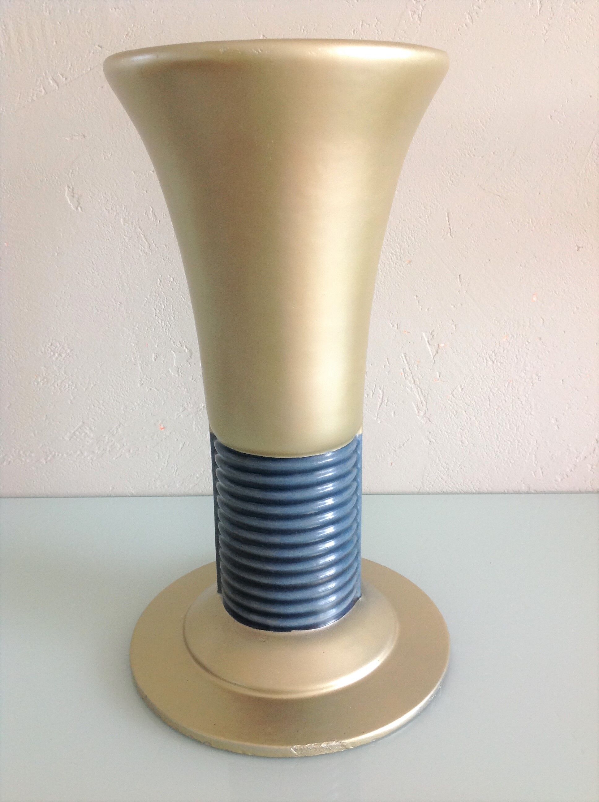 Blue and gold tulip vase in enamelled art deco style / 30s-40s