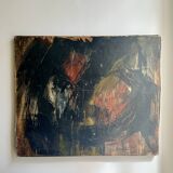 contemporary painting on canvas signed, mixed technique art brut, 1954
