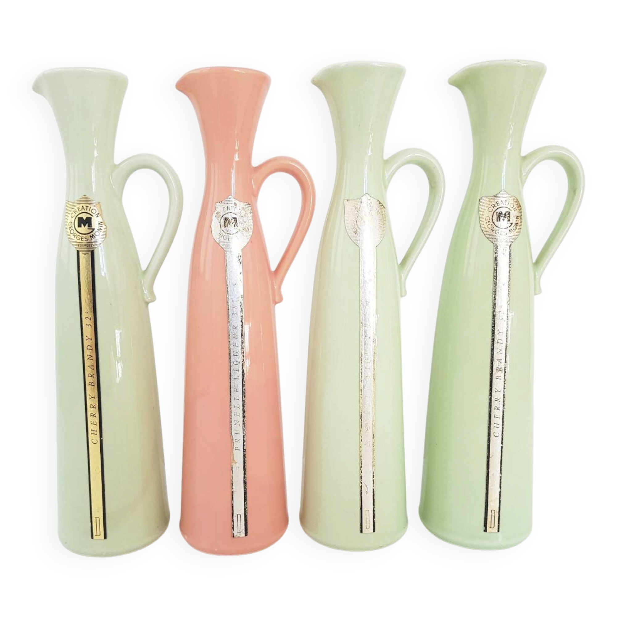 4 bottles ceramic vases cherry brandy georges monin 1950 vintage 50s 5