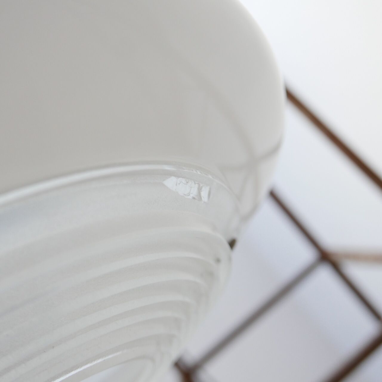 French Holophane Two Tone Glass Opaline Mid-Century Pendants (3)