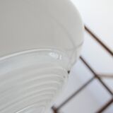 French Holophane Two Tone Glass Opaline Mid-Century Pendants (3)