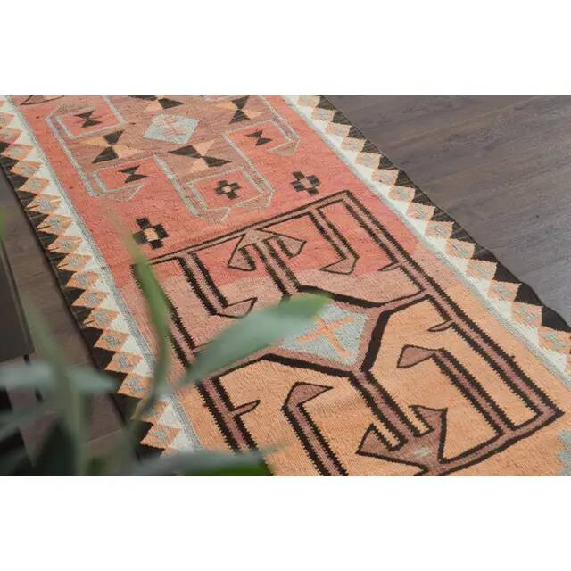 1970s Turkish Oushak Handmade Wool Cotton Orange Runner Rug 90x361