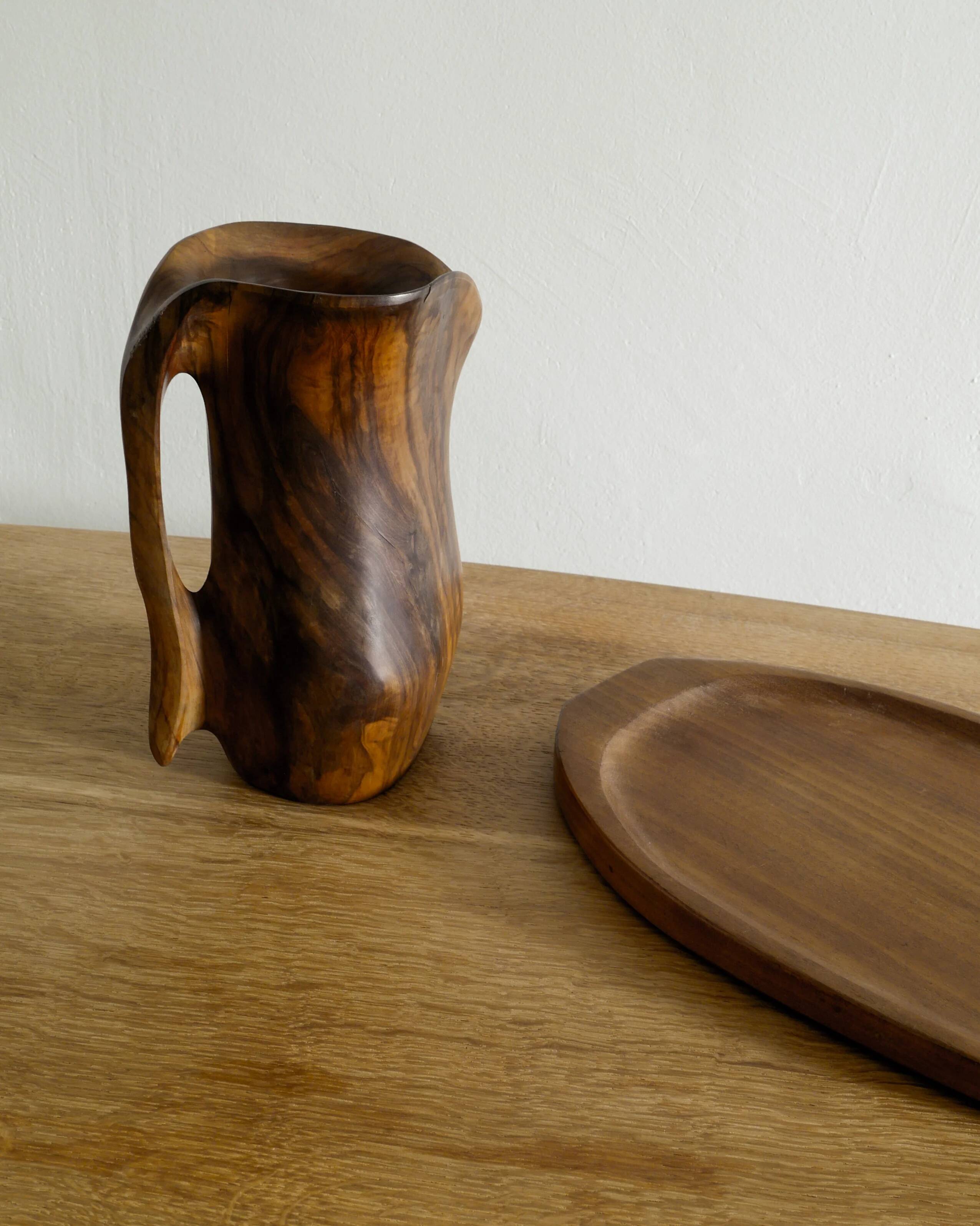 French Sculptural Wooden Pitcher Attr. to Alexandre Noll, 1960s