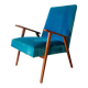 Scandinavian velvet armchair in duck blue, 1950s-60s.