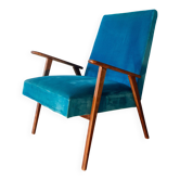 Scandinavian velvet armchair in duck blue, 1950s-60s.