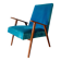 Scandinavian velvet armchair in duck blue, 1950s-60s.