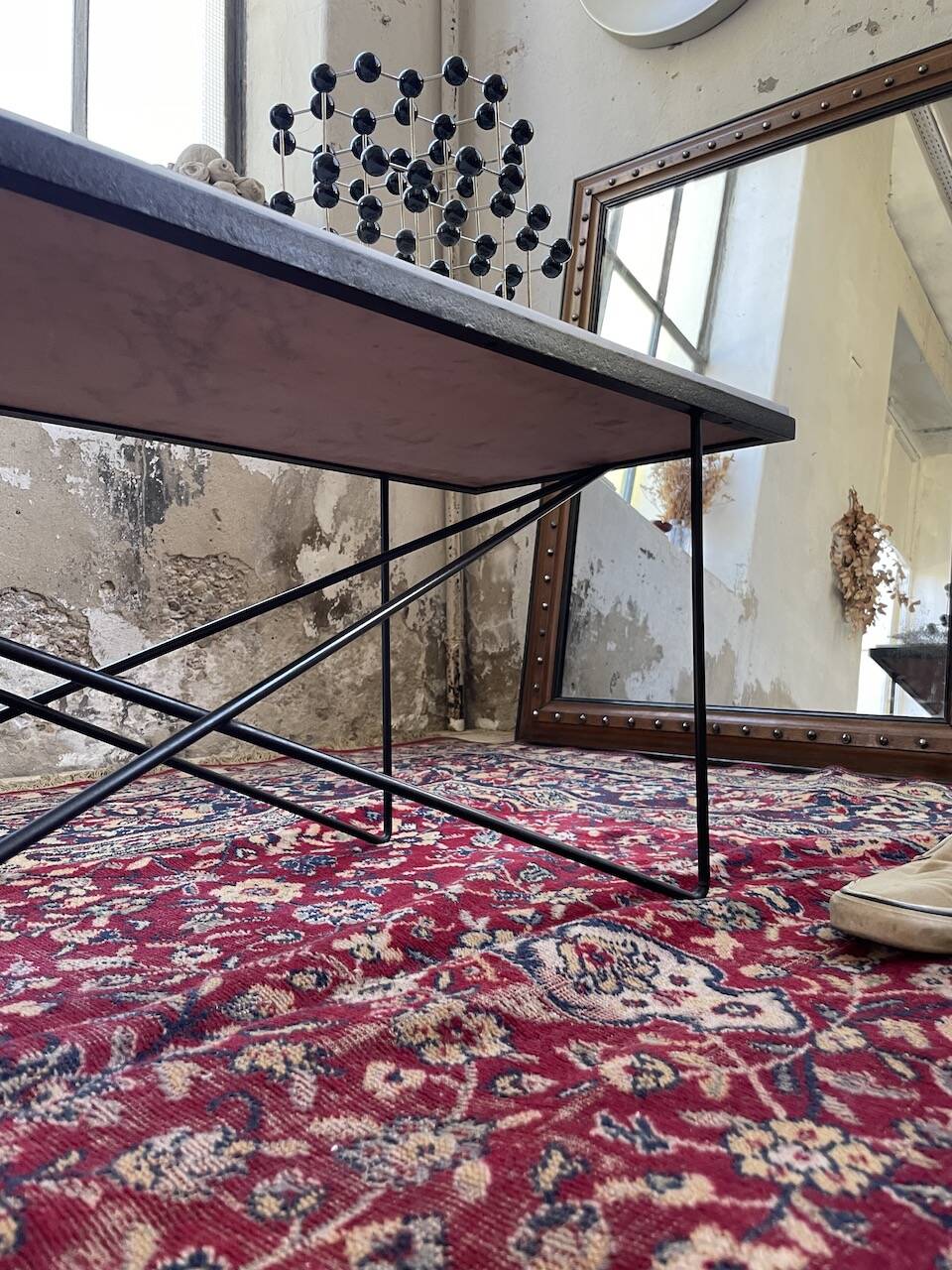 50s coffee table in metal and marble
