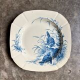 Assiette creuse Gien en terre de fer bleue, service "Oiseaux" vers 1870 n°5