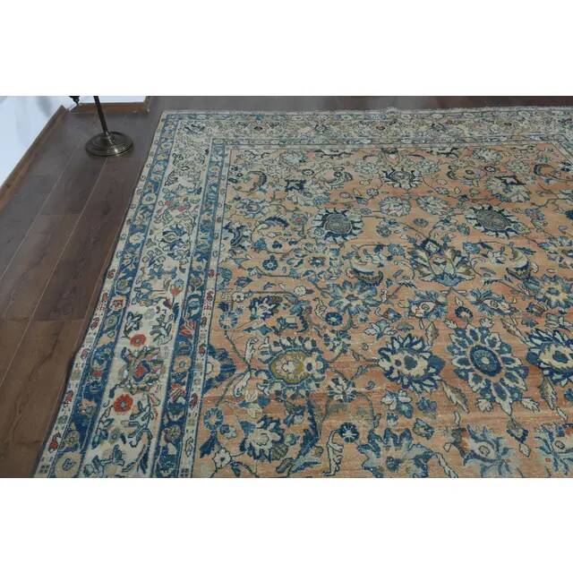 1970s Vintage Persian Handmade Wool Cotton Orange Area Rug 265x372