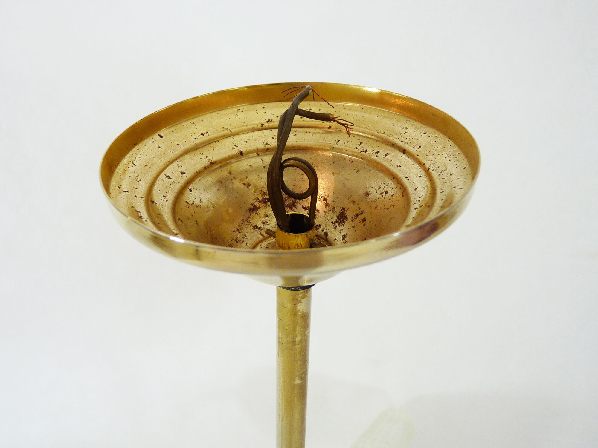 Old 3-branched chandelier, brass and chiseled glass tubes, 60s