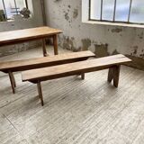 Oak farmhouse table and its two benches
