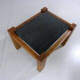 Brutalist coffee side table in oak & natural stone 1970's