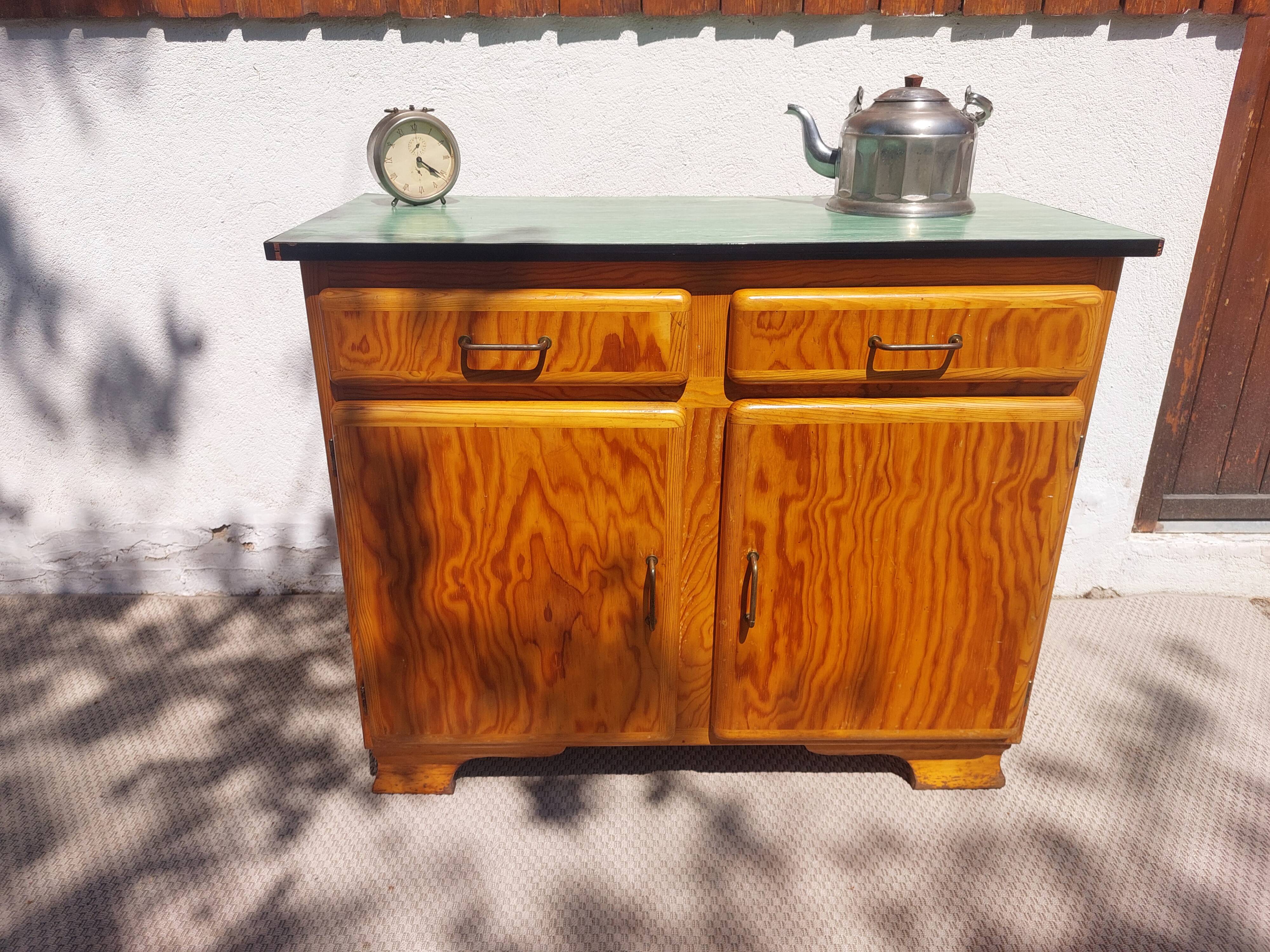 Mado wooden buffet, green and black tray, vintage.